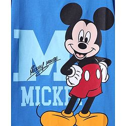 Pine Kids Disney  Single Jersey Knit Half Drop Shoulder Sleeves Oversized T-Shirt with Mickey Mouse Graphics & Patch Detailing - Blue