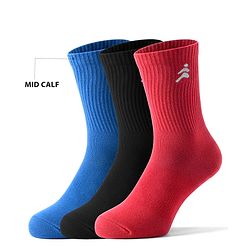 Pine Active Cotton Lycra Knit Breathable Athletic Logo Designed Socks Pack Of 3 - Black Red & Blue