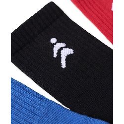 Pine Active Cotton Lycra Knit Breathable Athletic Logo Designed Socks Pack Of 3 - Black Red & Blue