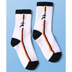 Pine Active Cotton Lycra Knit Breathable Athletic Calf Length Socks With Logo Design Pack of 3 - Red, Yellow & White