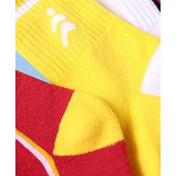 Pine Active Cotton Lycra Knit Breathable Athletic Calf Length Socks With Logo Design Pack of 3 - Red, Yellow & White