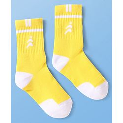 Pine Active Cotton Lycra Knit Breathable Athletic Calf Length Socks With Logo Design Pack of 3 - Red, Yellow & White