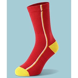 Pine Active Cotton Lycra Knit Breathable Athletic Calf Length Socks With Logo Design Pack of 3 - Red, Yellow & White