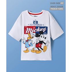 Pine Kids Disney Single Jersey Knit Half Sleeves Oversized Drop Shoulder T-Shirt With Mickey & Friends Graphic - White