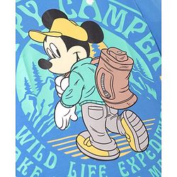Pine Kids Disney Single Jersey Knit Half Drop Shoulder Sleeves T-Shirt with Mickey Mouse Graphics - Blue