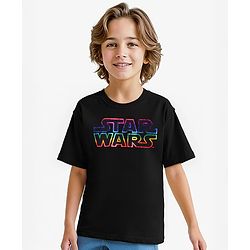 Pine Kids Lucas Single Jersey Knit Half Drop Shoulder Sleeves Oversized T-Shirt with Star Wars Holographic - Black