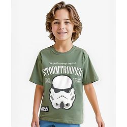 Pine Kids Lucas Single Jersey Knit Half Sleeves Drop Shoulder T-Shirt With Storm Trooper Graphic - Olive Green