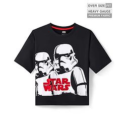 Pine Kids Lucas Single Jersey Knit Half Sleeves Oversized Drop Shoulder T-Shirt With Storm Trooper Graphic & Gel Print Detailing - Black
