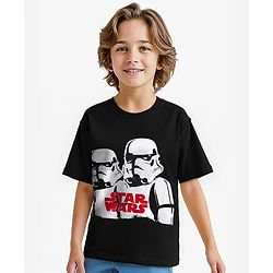 Pine Kids Lucas Single Jersey Knit Half Sleeves Oversized Drop Shoulder T-Shirt With Storm Trooper Graphic & Gel Print Detailing - Black