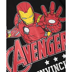 Pine Kids Marvel Single Jersey Knit Half Sleeves Oversized Drop Shoulder Raglan T-Shirt And Shorts Set With Avengers Graphics - Red & Black