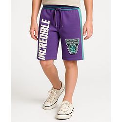 Pine Kids Marvel Terry Knit Knee Length Cut And Sew  Shorts With Avengers Hulk Graphics And Badge Detailing - Purple