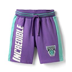 Pine Kids Marvel Terry Knit Knee Length Cut And Sew  Shorts With Avengers Hulk Graphics And Badge Detailing - Purple