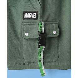Pine Kids Marvel Single Jersey Knit Half Sleeves Oversize Drop Shoulder T-Shirt & Shorts Set With Avengers Hulk Graphics - White & Olive Green
