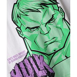 Pine Kids Marvel Single Jersey Knit Half Sleeves Oversize Drop Shoulder T-Shirt & Shorts Set With Avengers Hulk Graphics - White & Olive Green