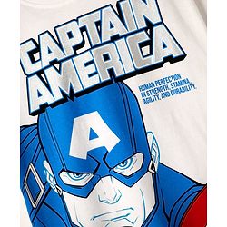 Pine Kids Marvel Single Jersey Knit Half Drop Shoulder Sleeves Oversized T-Shirt & Shorts Set With Captain America Graphics & Badge Detailing - White & Navy Blue