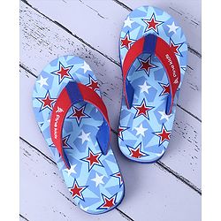 Pine Kids Slip On Flip Flops  with Stars Print - Light Blue & Red