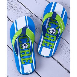 Pine Kids Slip On Flip Flops  with Soccer Print - Blue & Green