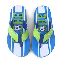 Pine Kids Slip On Flip Flops  with Soccer Print - Blue & Green