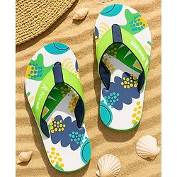Pine Kids Slip On Flip Flops with Abstract Print - Yellow & Green