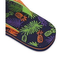Pine Kids Slip On Flip Flops with Tropical Theme Print - Navy Blue & Green