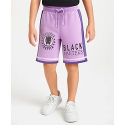 Pine Kids Marvel Terry Knit Knee Length Cut & Sew Shorts With Avengers Black Panther Graphics & Badge Detailing - Plum