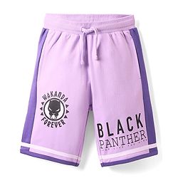 Pine Kids Marvel Terry Knit Knee Length Cut & Sew Shorts With Avengers Black Panther Graphics & Badge Detailing - Plum
