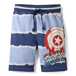 Pine Kids Marvel Single Jersey Knit Half Drop Shoulder Sleeves Oversized T-Shirt & Shorts Set With Captain America Graphics - Blue