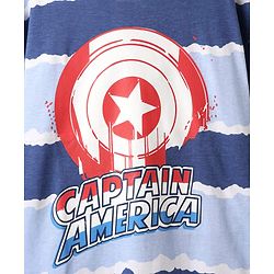 Pine Kids Marvel Single Jersey Knit Half Drop Shoulder Sleeves Oversized T-Shirt & Shorts Set With Captain America Graphics - Blue