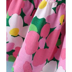Pine Kids Cotton Knit Floral Printed Tiered Frock with Half Frill Sleeves Inner Tee - Pink & White