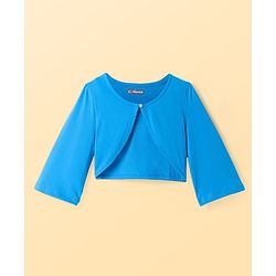 Pine Kids Cotton Knit Floral Printed Frock with Three Fourth Sleeves Shrug - Blue