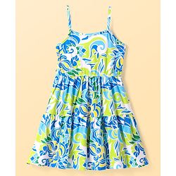 Pine Kids Cotton Knit Floral Printed Frock with Three Fourth Sleeves Shrug - Blue
