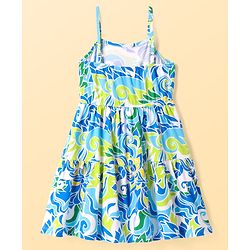 Pine Kids Cotton Knit Floral Printed Frock with Three Fourth Sleeves Shrug - Blue