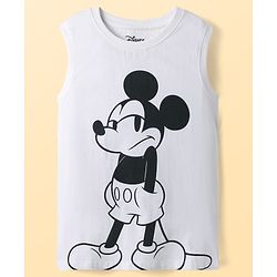 Pine Kids Disney Single Jersey Knit Half Sleeves Checkered Shirt & Sleeveless T-Shirt With Front & Back Mickey Mouse - Blue & White