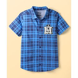 Pine Kids Disney Single Jersey Knit Half Sleeves Checkered Shirt & Sleeveless T-Shirt With Front & Back Mickey Mouse - Blue & White