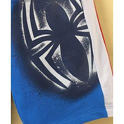 Pine Kids Marvel Terry Knit Cut & Sew Knee Length Shorts With Spider-Man Graphics & Piping Detailing  - Blue