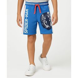 Pine Kids Marvel Terry Knit Cut & Sew Knee Length Shorts With Spider-Man Graphics & Piping Detailing  - Blue