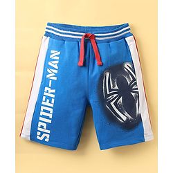 Pine Kids Marvel Terry Knit Cut & Sew Knee Length Shorts With Spider-Man Graphics & Piping Detailing  - Blue