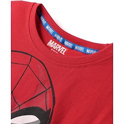 Pine Kids Marvel Single Jersey Knit Half Drop Shoulder Sleeves Oversized T-Shirt & Shorts Set With Spider-Man Graphics Badge & Buckle Detailing - Red & Blue