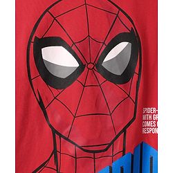 Pine Kids Marvel Single Jersey Knit Half Drop Shoulder Sleeves Oversized T-Shirt & Shorts Set With Spider-Man Graphics Badge & Buckle Detailing - Red & Blue