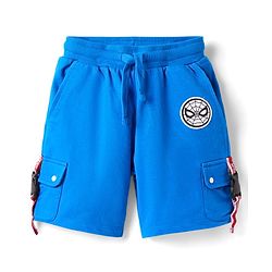 Pine Kids Marvel Single Jersey Knit Half Drop Shoulder Sleeves Oversized T-Shirt & Shorts Set With Spider-Man Graphics Badge & Buckle Detailing - Red & Blue