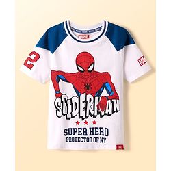 Pine Kids Marvel 100% Cotton Knit Drop Shoulder Oversized Half Raglan Sleeves T-Shirt And Shorts Set With Spider-Man Graphics - Navy Blue & White