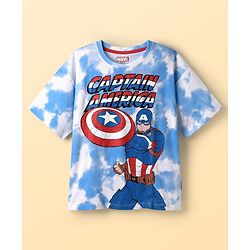 Pine Kids Marvel 100% Cotton Knit Drop Shoulder Half Sleeves T-Shirt And Shorts With Captain America Graphics - Blue