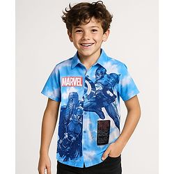 Pine Kids Marvel Single Jersey Knit Half Sleeves Tie & Dye Shirt With Front & Back Avengers Graphics  - Blue