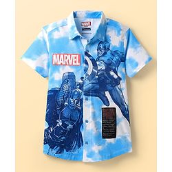 Pine Kids Marvel Single Jersey Knit Half Sleeves Tie & Dye Shirt With Front & Back Avengers Graphics  - Blue