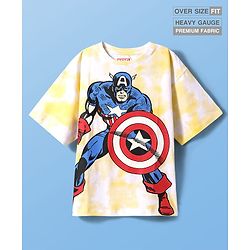 Pine Kids Marvel Single Jersey Knit Half Sleeves Oversized Drop Shoulder T-Shirt Captain America Graphics And Sequins Detailing - Yellow & White