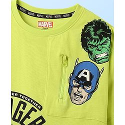 Pine Kids Marvel Single Jersey Knit Half Drop Shoulder Sleeves Oversized T-Shirt with Avengers Graphics & Pocket Detailing - Neon Green