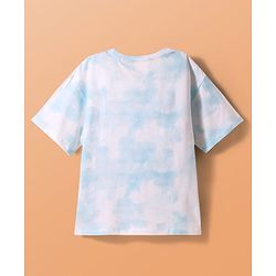 Pine Kids Marvel Terry Knit Half Sleeves Oversized Drop Shoulder Tie And Dye T-Shirt With Avengers-Captain America Graphics - Light Blue
