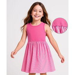 Pine Kids Cotton Knit Sleeveless Solid Color Frock  - Dark Pink