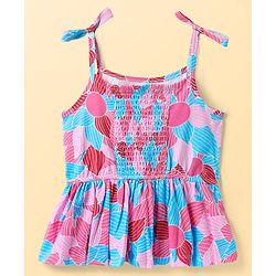 Pine Kids Cotton Knit Sleeveless Top With Floral Print - Pink & Blue