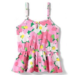 Pine Kids Cotton Knit Sleeveless Top with Floral Print & Frill Detailing - Pink